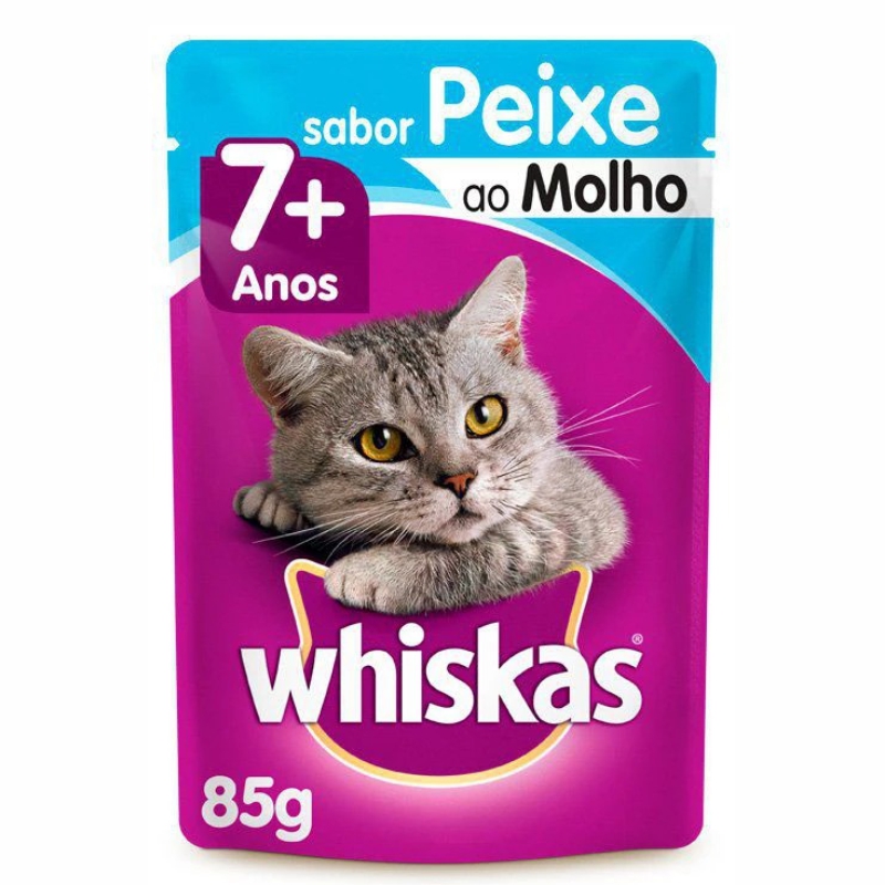 Whiskas Para Gatos Adultos 7+ Anos Sachê Sabor Peixe ao Molho 